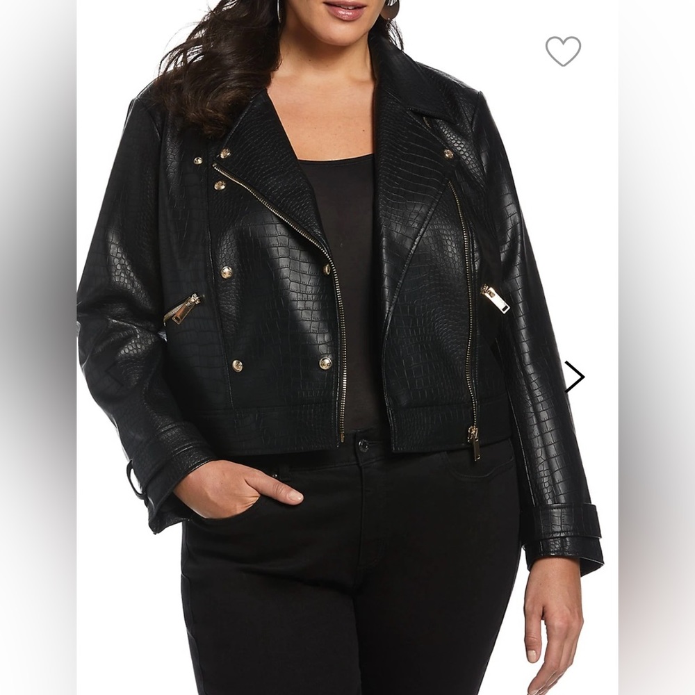 Ella Rafaella Faux Leather Cropped Moto Jacket - Plus Size 3X - Black